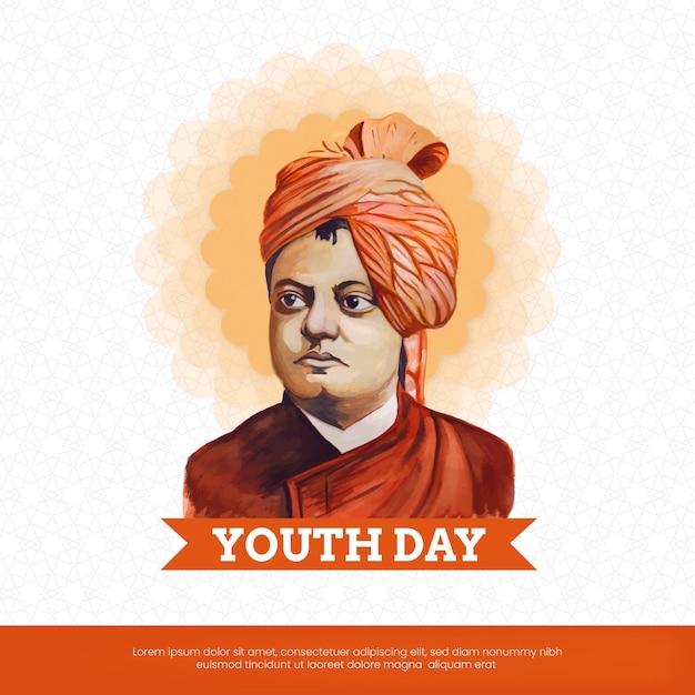 Vector happy national youth day orange beige white background social media design banner free vector