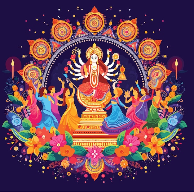 Vettore buona navratri 2023 dura ashtami durga pooja celebrazione