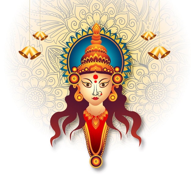 Vector happy navratri artistic durag face for durga puja indian celebration card background