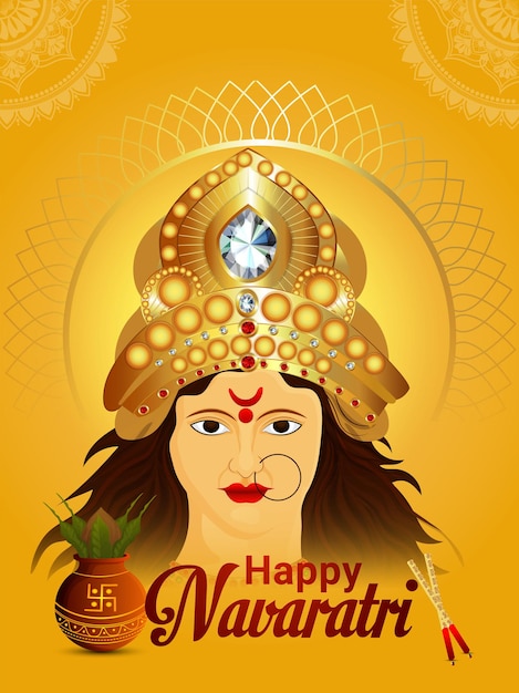 Cartolina d'auguri felice celebrazione navratri con illustrazione creativa della dea durga nad kalash