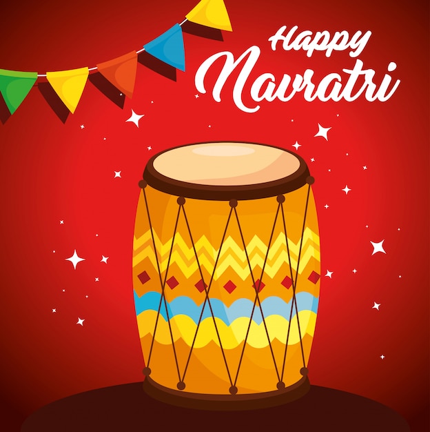 Happy navratri celebration poster with drum 