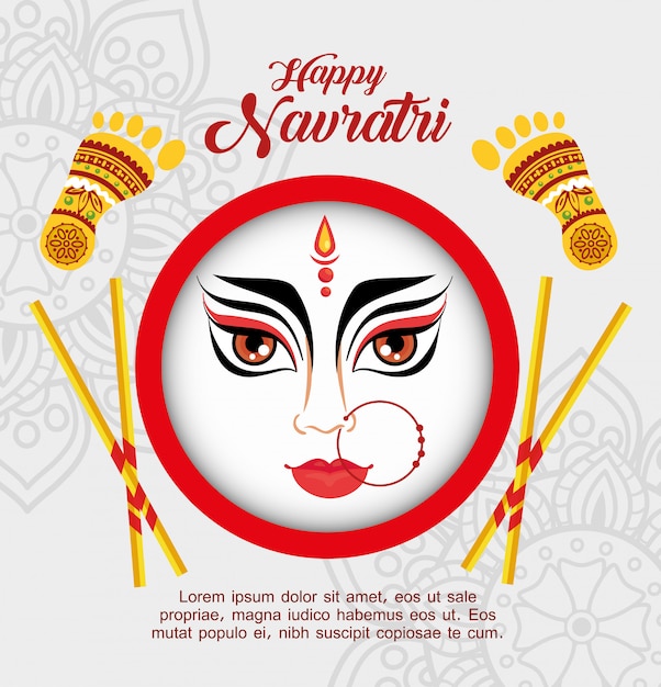 얼굴 Durga와 함께 행복 Navratri 축제 포스터