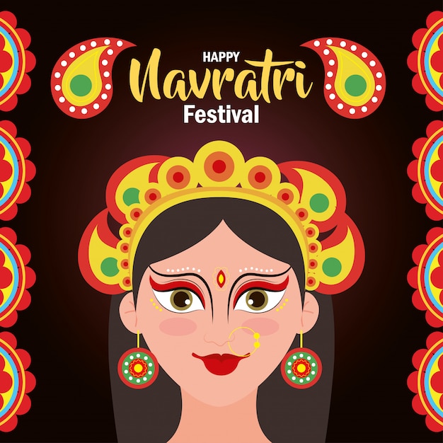 Happy navratri celebration poster with maa durga decoration