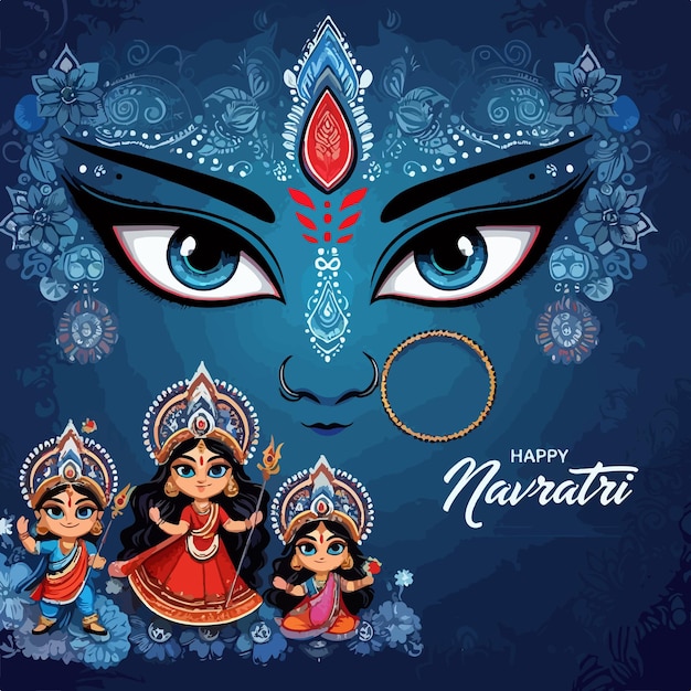 행복한 나브라트리와 두르가 푸자 축제 인도 축제 배경 터 일러스트레이션