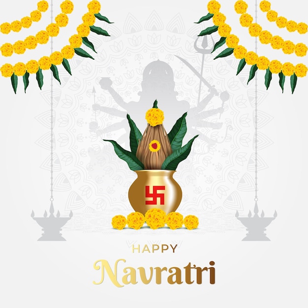 Happy Navratri Durga puja Festival with Goddess Durga and Kalash