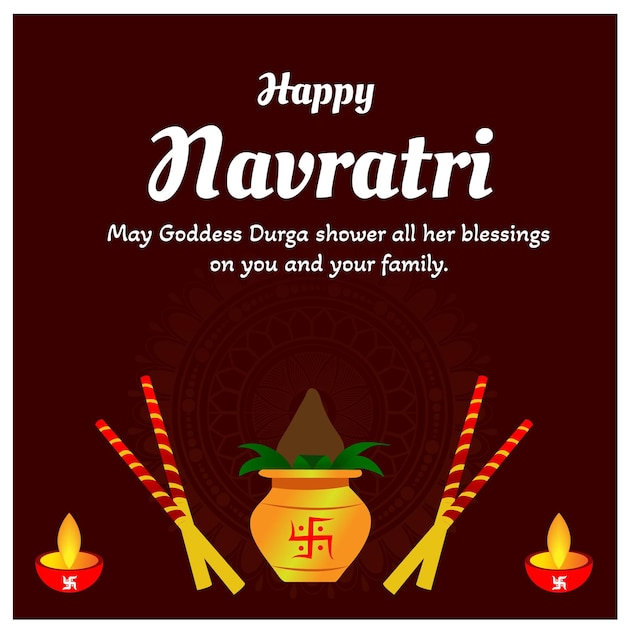 Happy Navratri And Durga Puja Hindu Festival Elegant Background Vector Design
