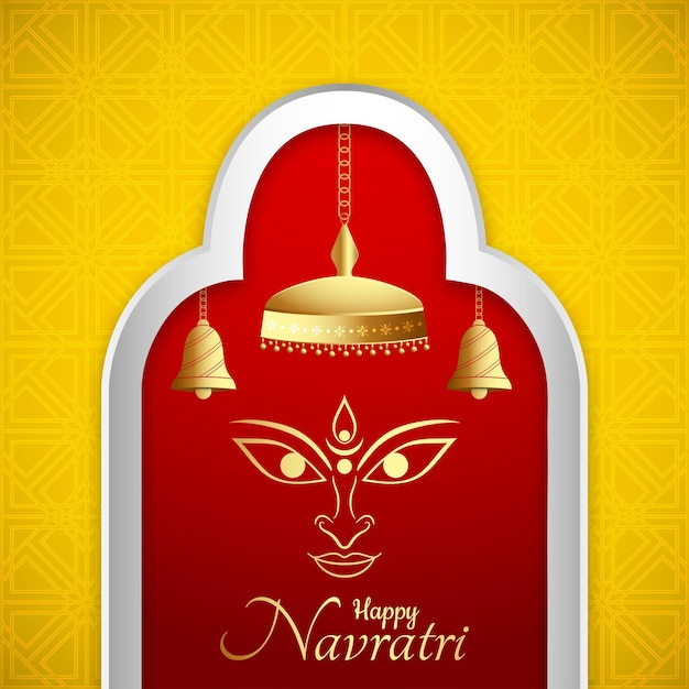 Vector happy navratri greeting card with beautiful durga mata face