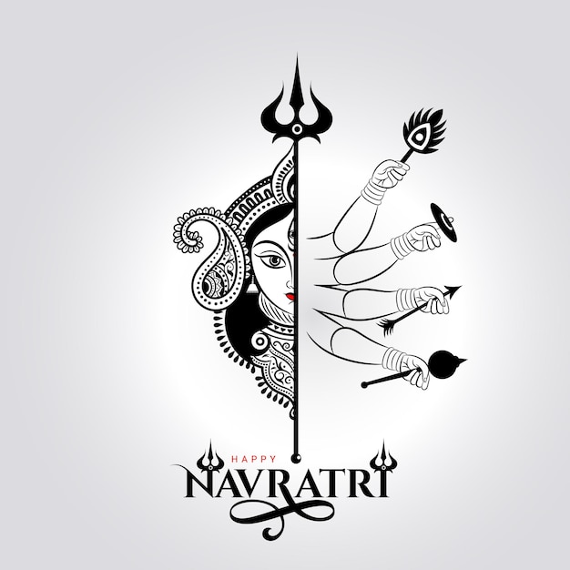 Happy Navratri greeting with Maa Durga face illustration and typography art