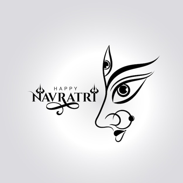 Happy Navratri greeting with Maa Durga face illustration and typography art