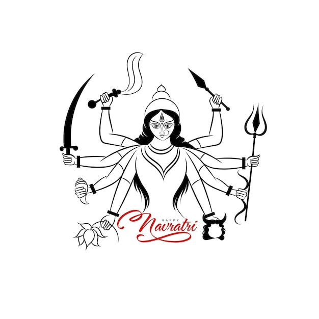 Happy navratri greeting with maa durga outline illustration