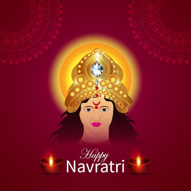 Happy navratri indian festival celebration greeting card with illustration