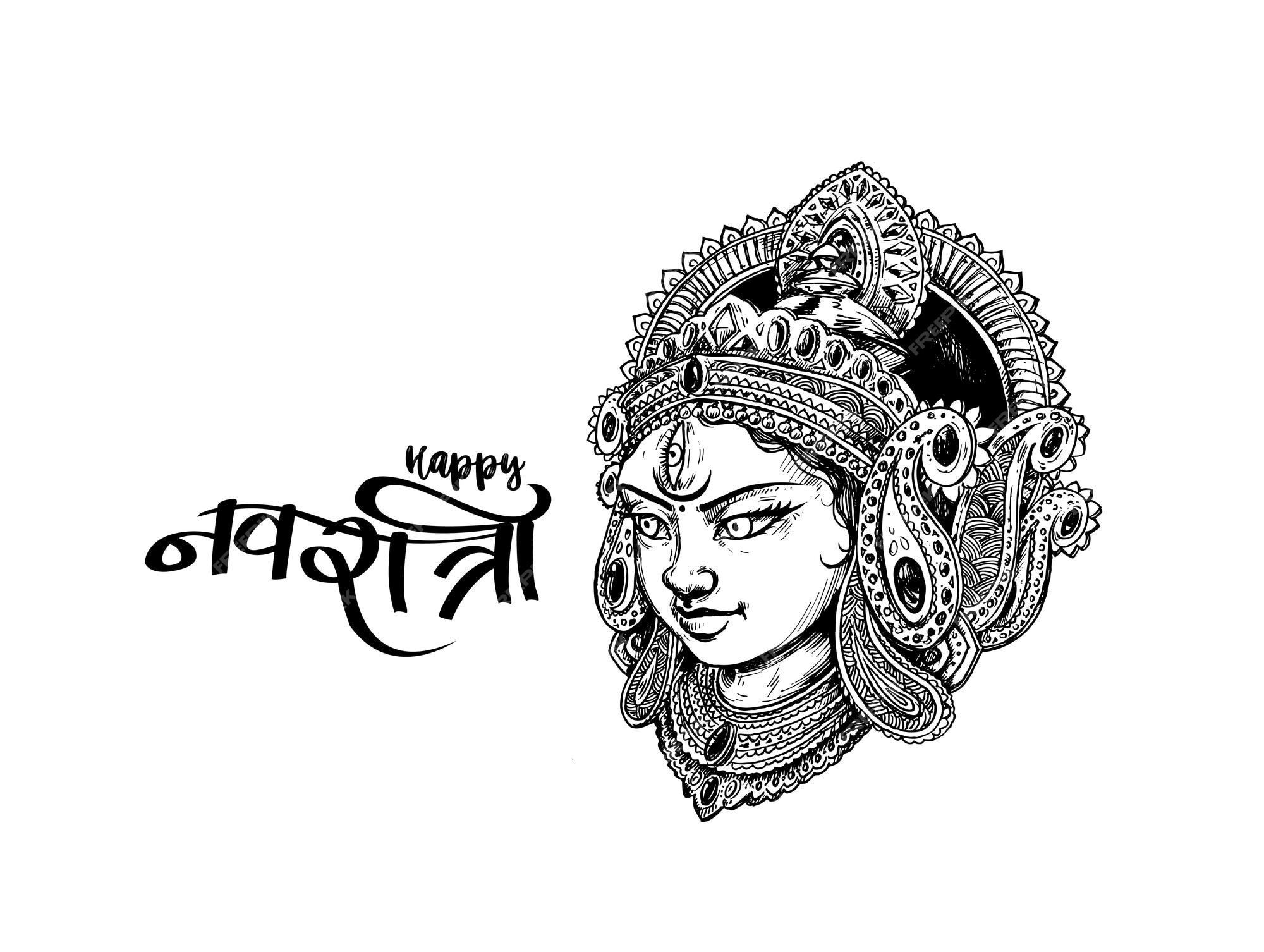 Premium Vector | Happy navratri, vector illustration based on beautiful  background with maa durga face and kalash.