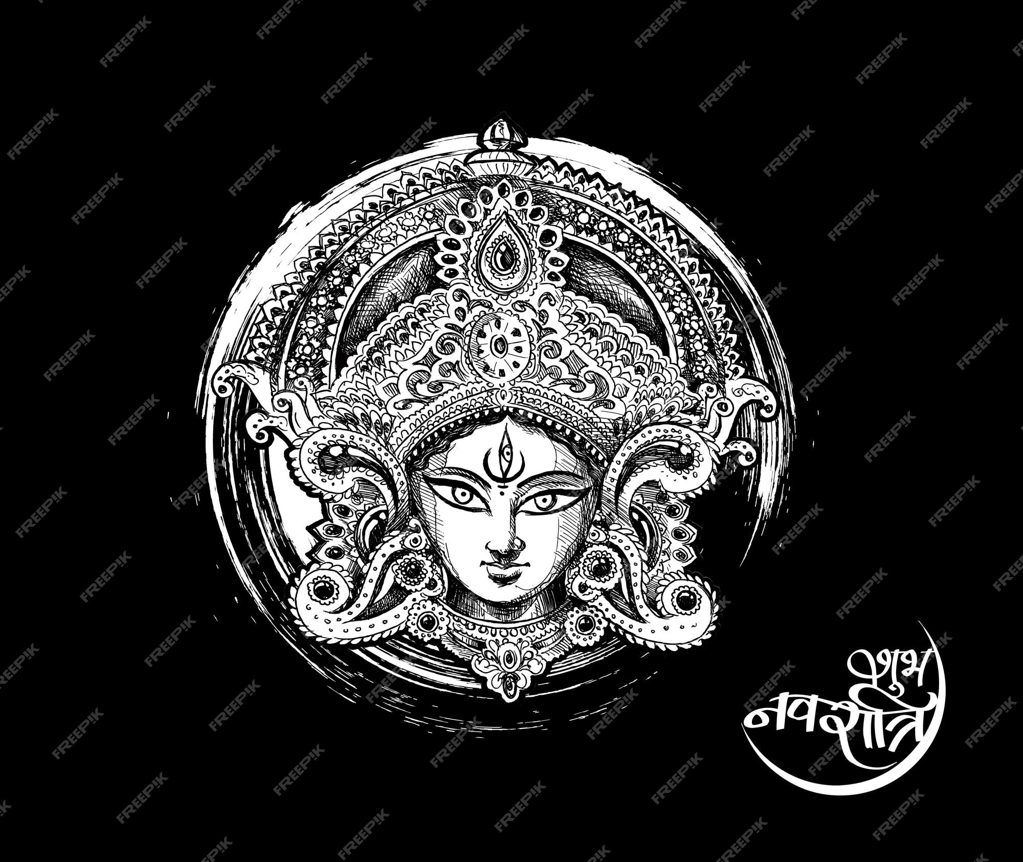 Premium Vector | Happy navratri, vector illustration based on beautiful  background with maa durga face and kalash.
