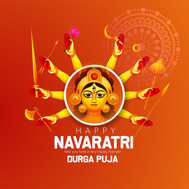 Happy Navratri with nice and creative Maa Durga design illustration. Shubh Navratri. Durga Puja.