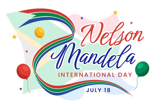 남아프리카 공화국 국기와 함께 7월 18일 해피 넬슨 만델라 국제 기념일 벡터 그림