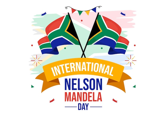 Felice nelson mandela international day vector illustration il 18 luglio con la bandiera del sudafrica