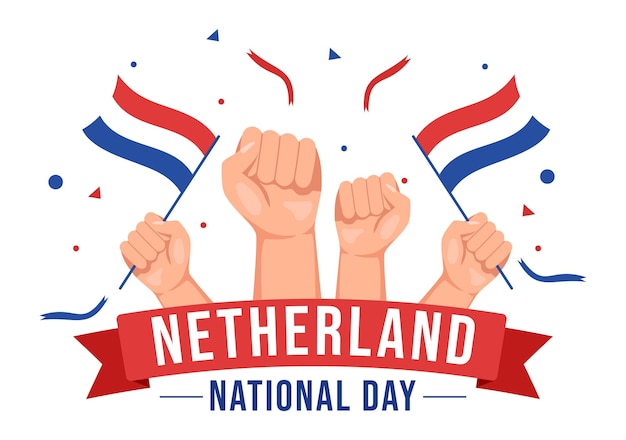 Happy Netherland National Day Illustratie met Nederlandse vlag in Flat Cartoon Handgetekende sjabloon