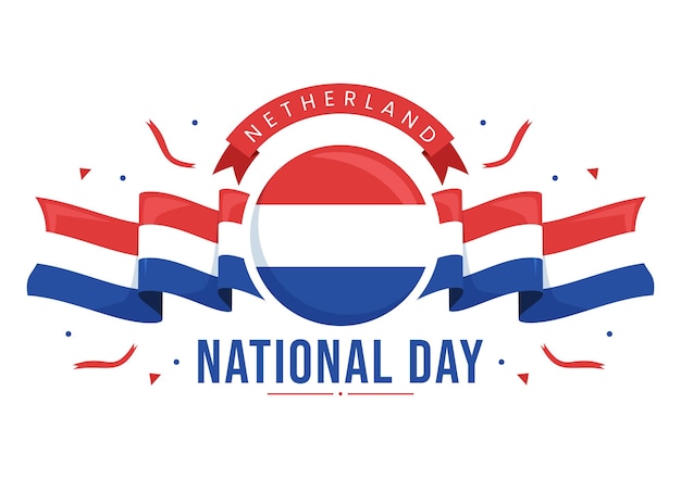 Happy Netherland National Day Illustratie met Nederlandse vlag in Flat Cartoon Handgetekende sjabloon