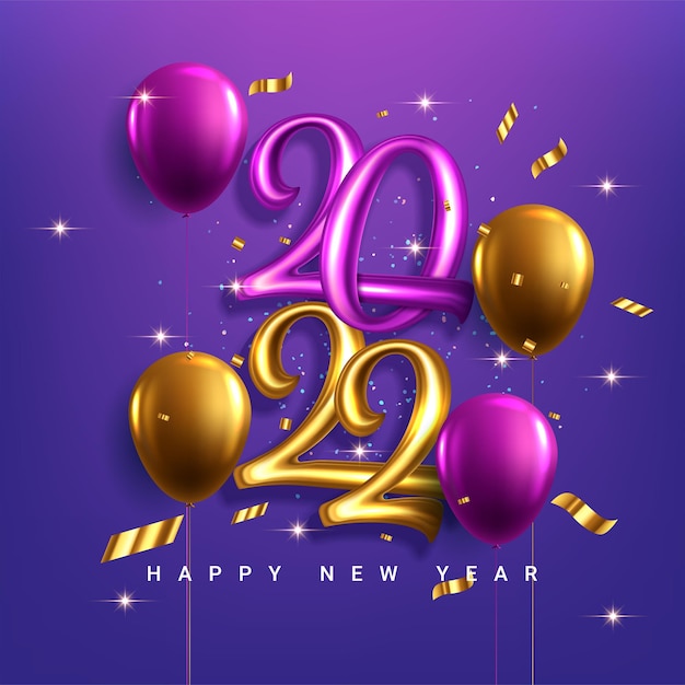 Happy new 2022 year elegant gold text with light