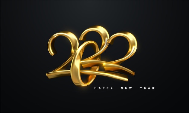 С Новым 2022 годом праздничный знак с золотыми числами 2022 года