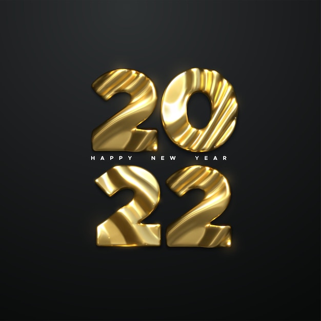 Vector happy new 2022 year holiday sign with golden 2022 numbers