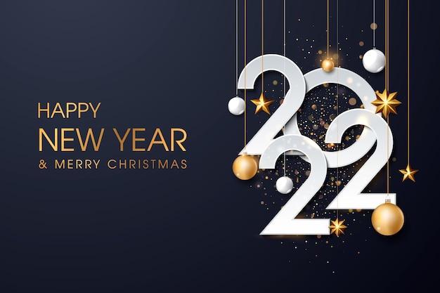 Vector happy new 2022 year. holiday vector illustration of golden metallic numbers 2022 and sparkling glitters pattern. holiday greetings.