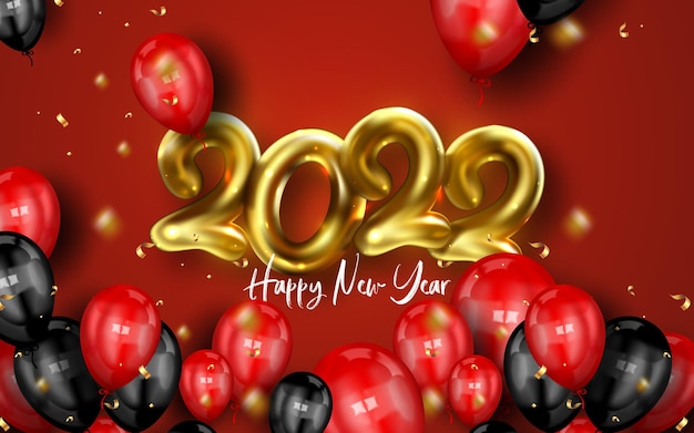 Vector happy new 2022 year. holiday vector illustration of golden metallic numbers 2022