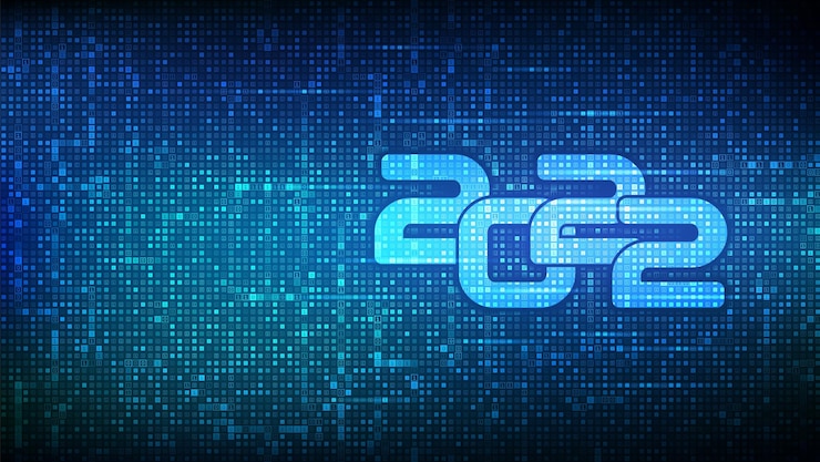 Vector happy new 2022 year. numbers 2022 made with binary code. digital binary data and streaming digital code background. matrix background with digits 1.0. vector illustration.