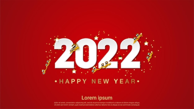 Happy new 2022 year on red background