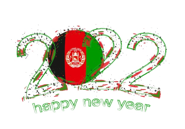 Happy New 2022 Year with flag of Afghanistan.