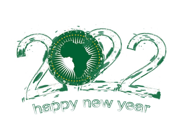 Vector happy new 2022 year with flag of african union.