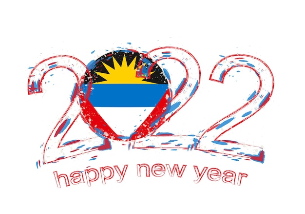 Happy New 2022 Year with flag of Antigua and Barbuda.