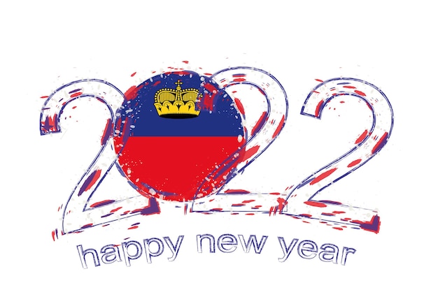Happy New 2022 Year with flag of Liechtenstein.