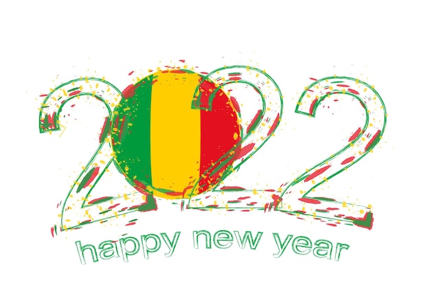 Happy new 2022 year with flag of mali.