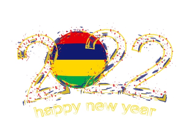 Happy New 2022 Year with flag of Mauritius.