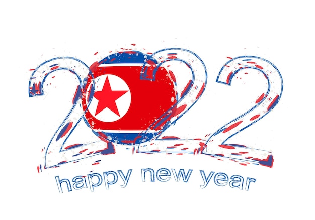 Felice anno nuovo 2022 con bandiera della corea del nord.