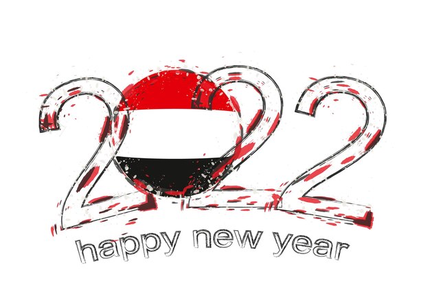 Happy New 2022 Year with flag of Yemen.