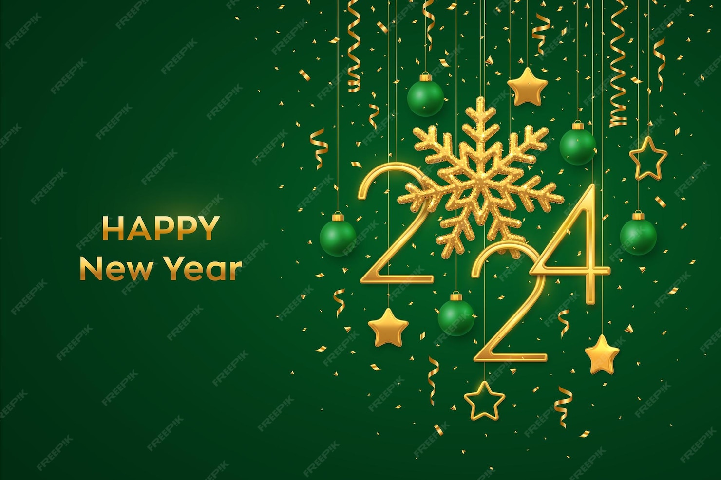 Premium Vector Happy new 2025 year hanging golden metallic numbers
