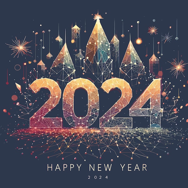 Premium Vector Happy new 2024 year poster template with bokeh an