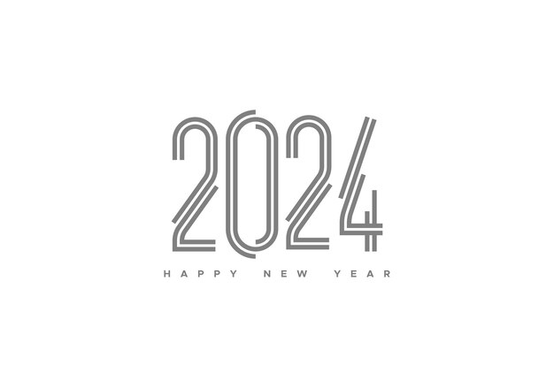 Vettore felice anno nuovo 2024 logo tipografico illustrazione vettoriale minimalista di forme geometriche dinamiche numeri di stile 2024