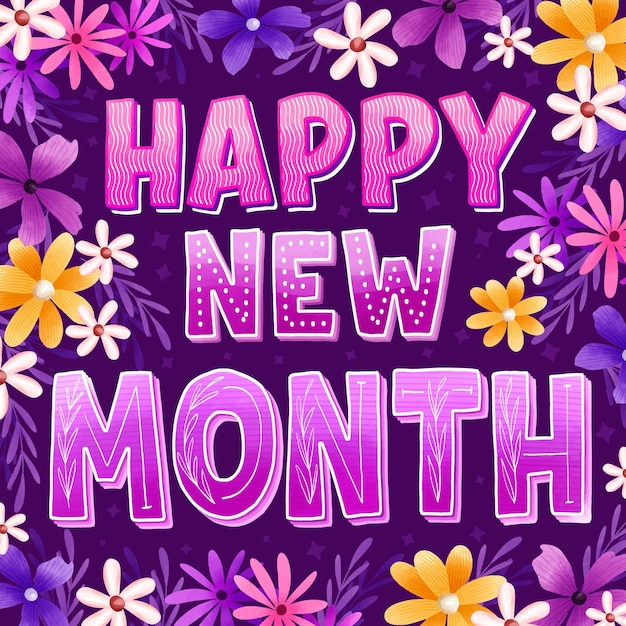 Vector happy new month greeting with watercolor elements