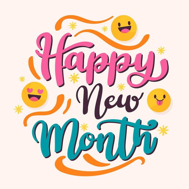 Vector 'happy new month' lettering with organic flat elements