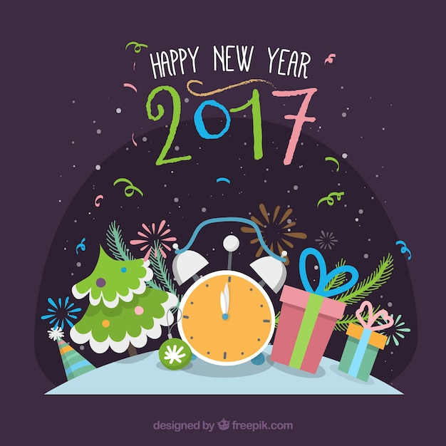 Happy New Year 2016 Flat Background