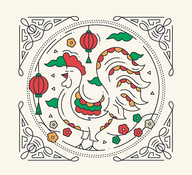 Happy new year 2017 - vector modern line design illustration with a year symbol - rooster