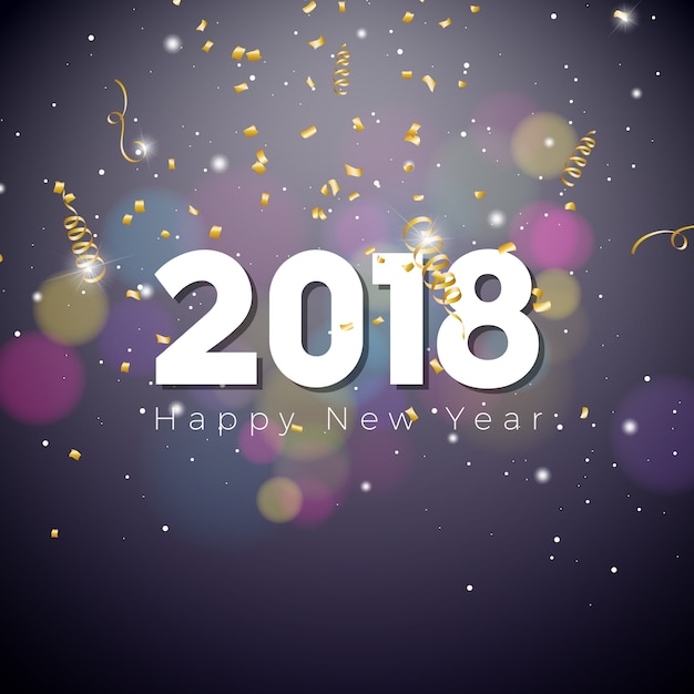 Happy New Year 2018 Illustration on Shiny Lighting Blue Background with Typography.