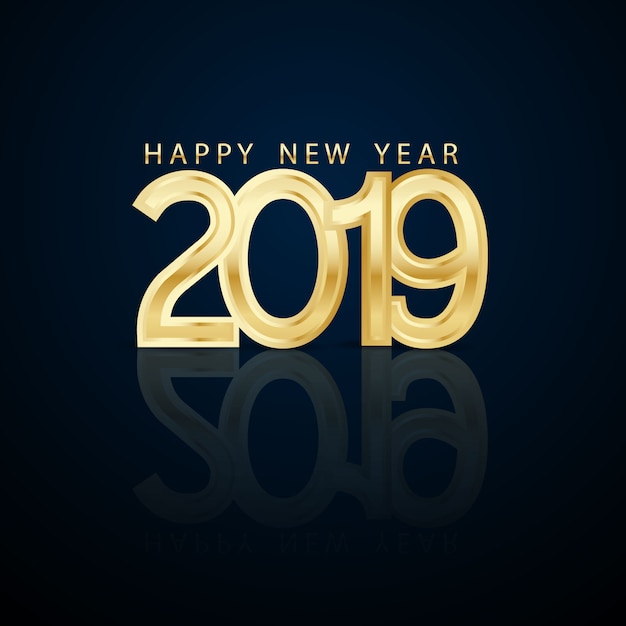 Vector happy new year 2019 3d font design on a gold background.