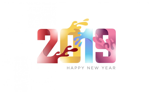 Vector happy new year 2019 creative banner with paper folded concept with fluid effect