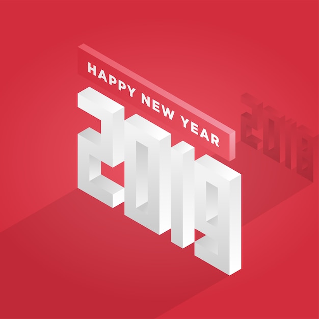 Happy new year 2019 isometric text design illustration.