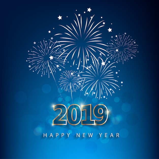 Happy New Year 2019 with fireworks background. Chienese New Year, Year of the Pig.