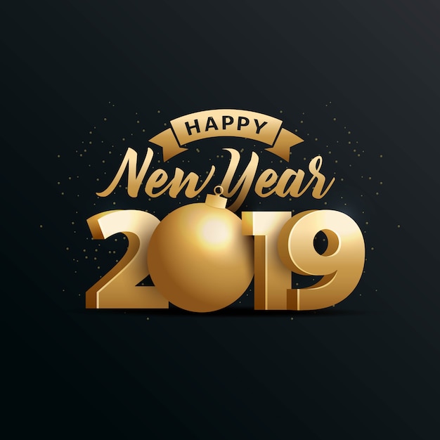 Vector happy new year 2019 with gold 3d number